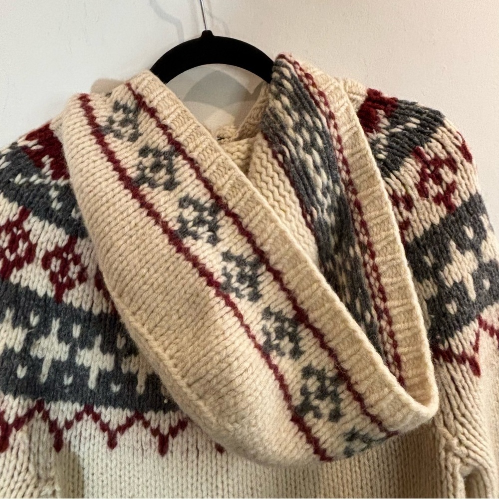 CARDIGAN Sz M Buttoned  Hooded Icelandic Design Seam Pockets Handmade Cardigan - Picture 8 of 8